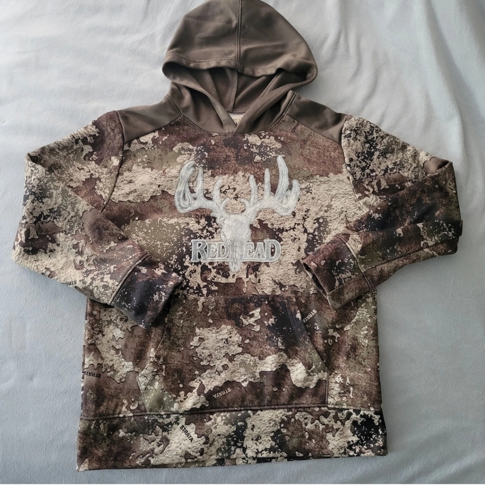 Redhead Strata Camouflage Pullover Hoodie Hunting Boys Sz L Green Camo Deer